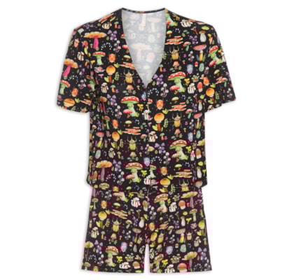 Pijama Feminino Curto Viscose Floresta - Preto