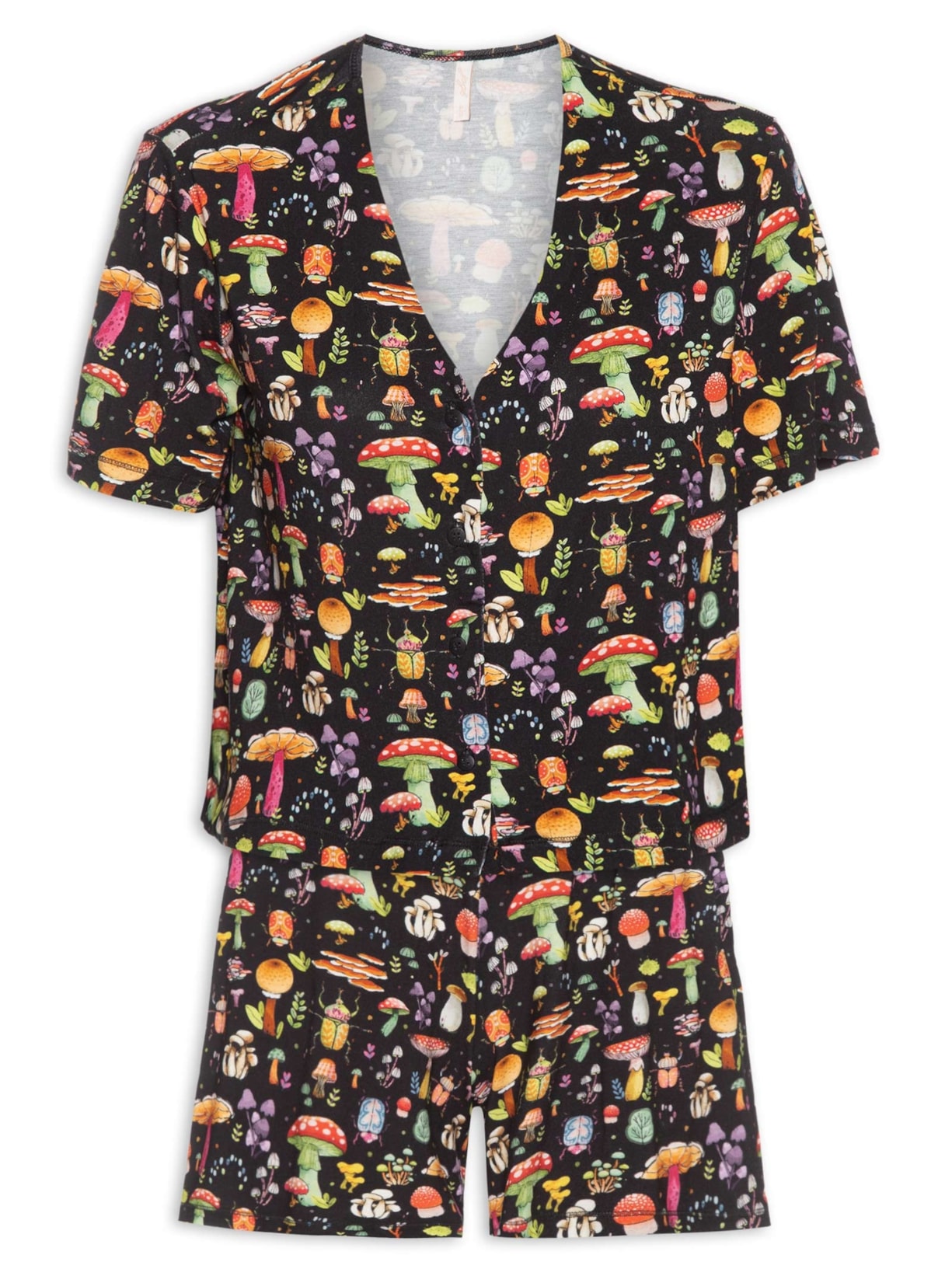 Pijama Feminino Curto Viscose Floresta - Preto