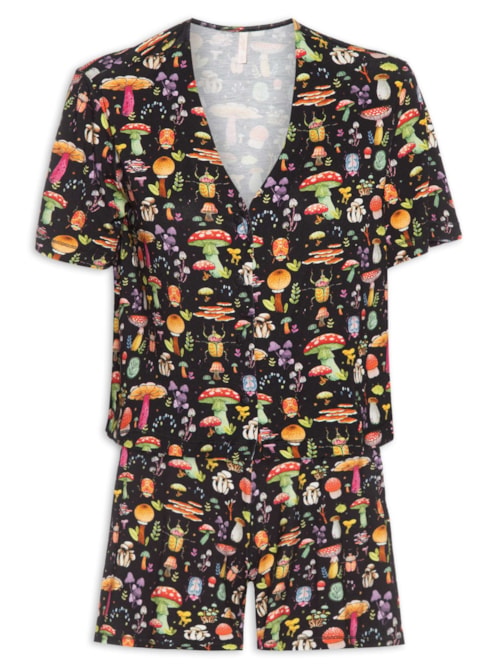 Pijama Feminino Curto Viscose Floresta - Preto