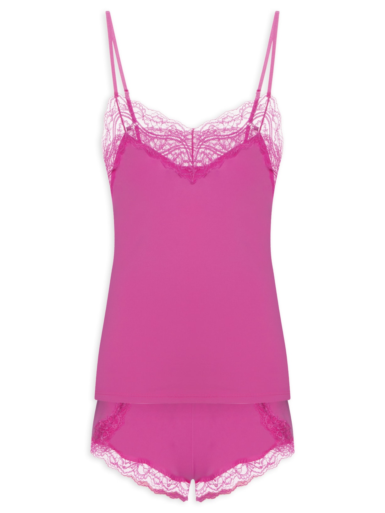 Pijama Feminino Doll Alças Finas em Renda e Microfibra Love Stories - Rosa