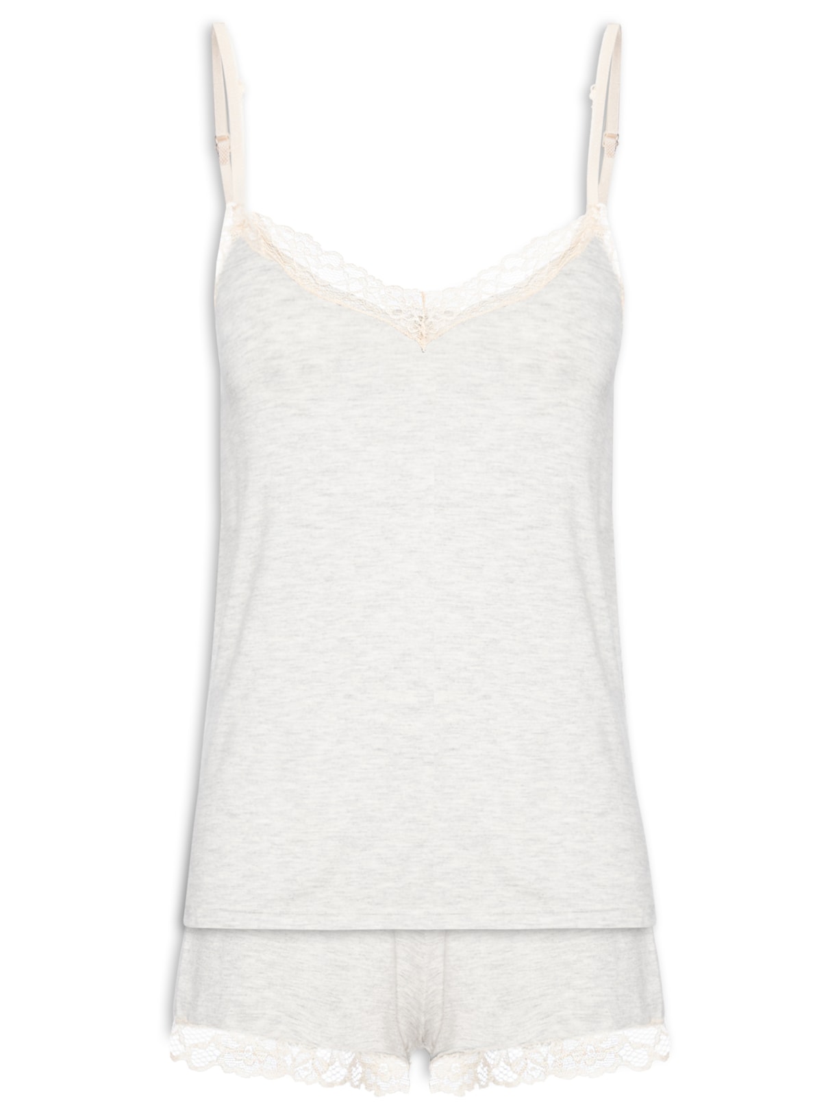 Pijama Feminino Doll Alças Finas Em Viscose E Renda Moon - Cinza