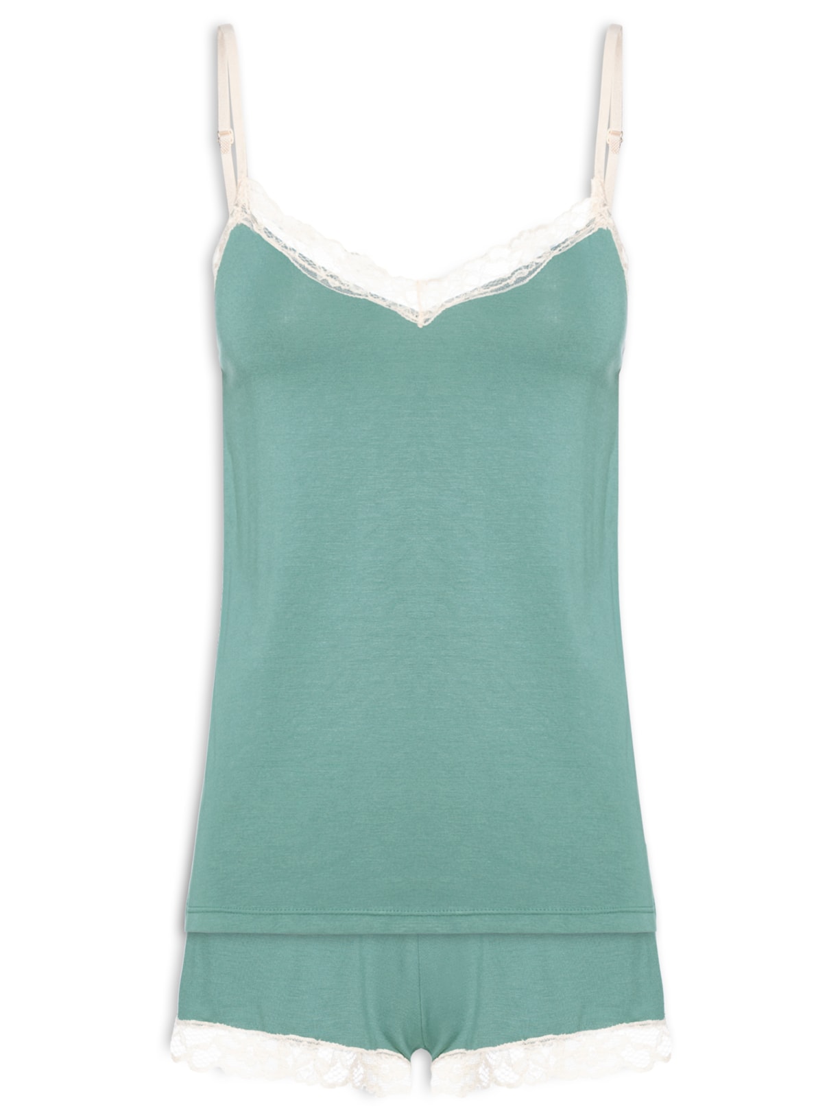 Pijama Feminino Doll Alças Finas Em Viscose E Renda Moon - Verde