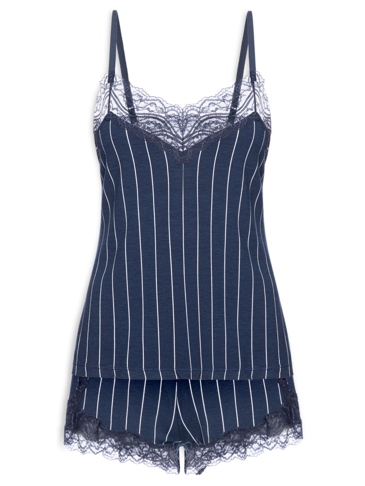 Pijama Feminino Doll Alças Finas Em Viscose Estampada E Renda Love Stories - Azul