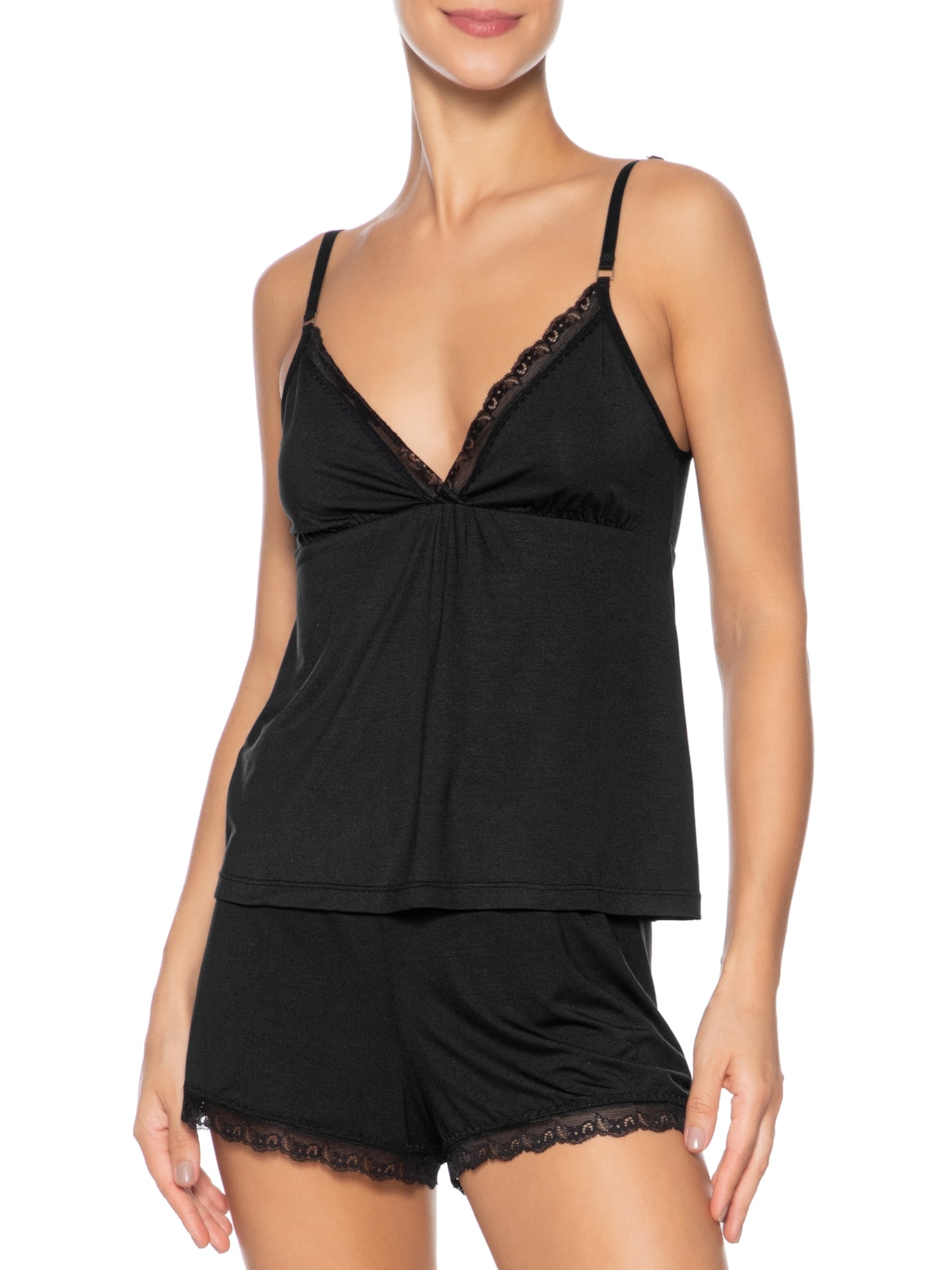 Pijama Feminino Doll Modal Lace Preto Calvin Klein Underwear