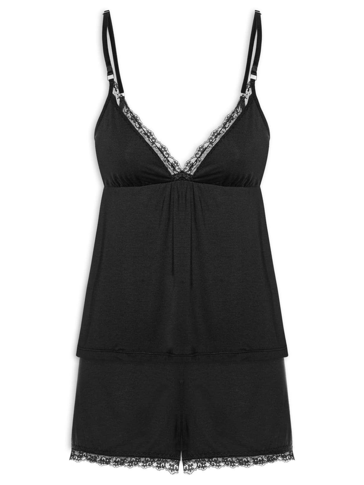 Pijama Feminino Doll Modal Lace - Preto