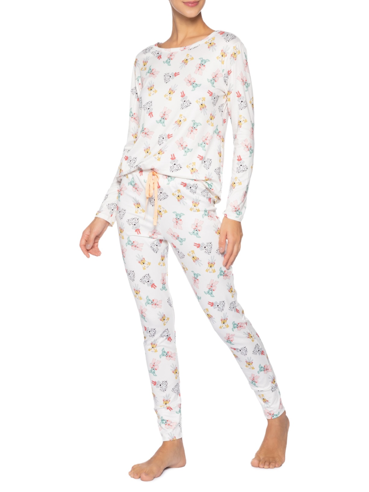 Pijama Feminino Legging Suede Badaró Branco Jogê