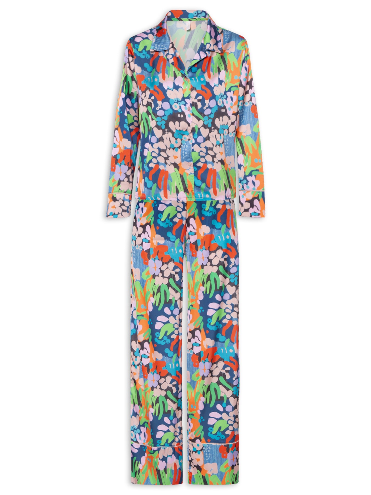 Pijama Feminino Longo ABT Cetim Tulum - Azul