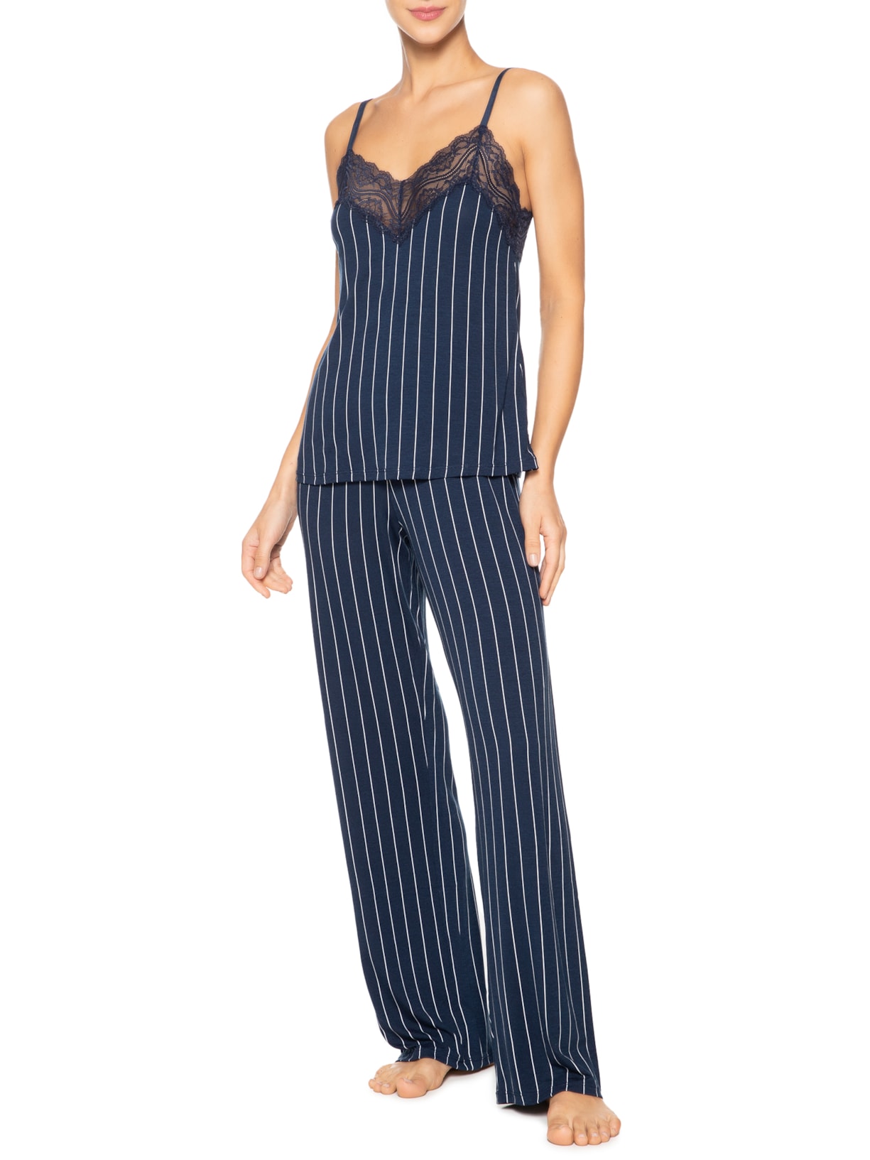 Hope Pijama Feminino Longo Alças Finas Em Viscose Estampada E