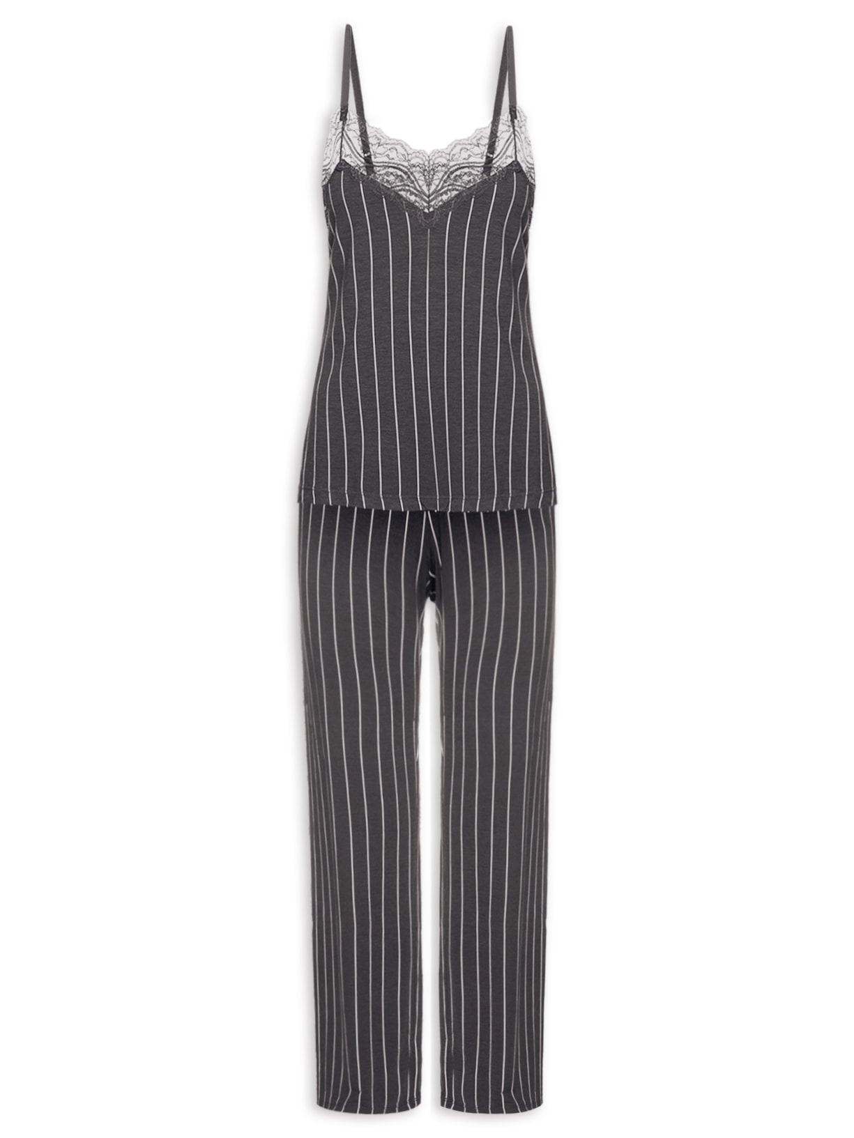 Pijama Feminino Longo Alças Finas Em Viscose Estampada E Renda Love Stories Azul Hope