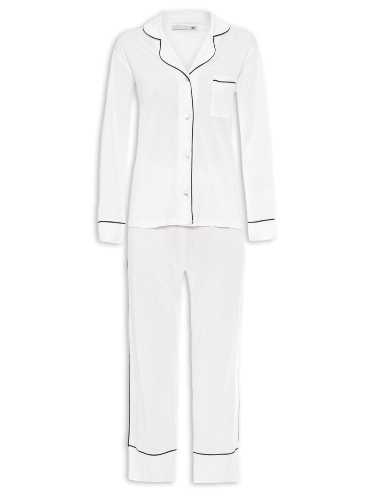 Pijama Feminino Longo Com Botão De Algodão Pima - Off White