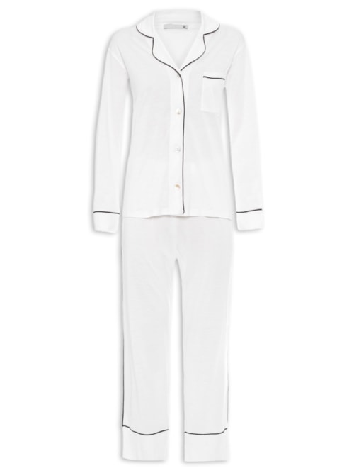 Pijama Feminino Longo Com Botão De Algodão Pima - Off White