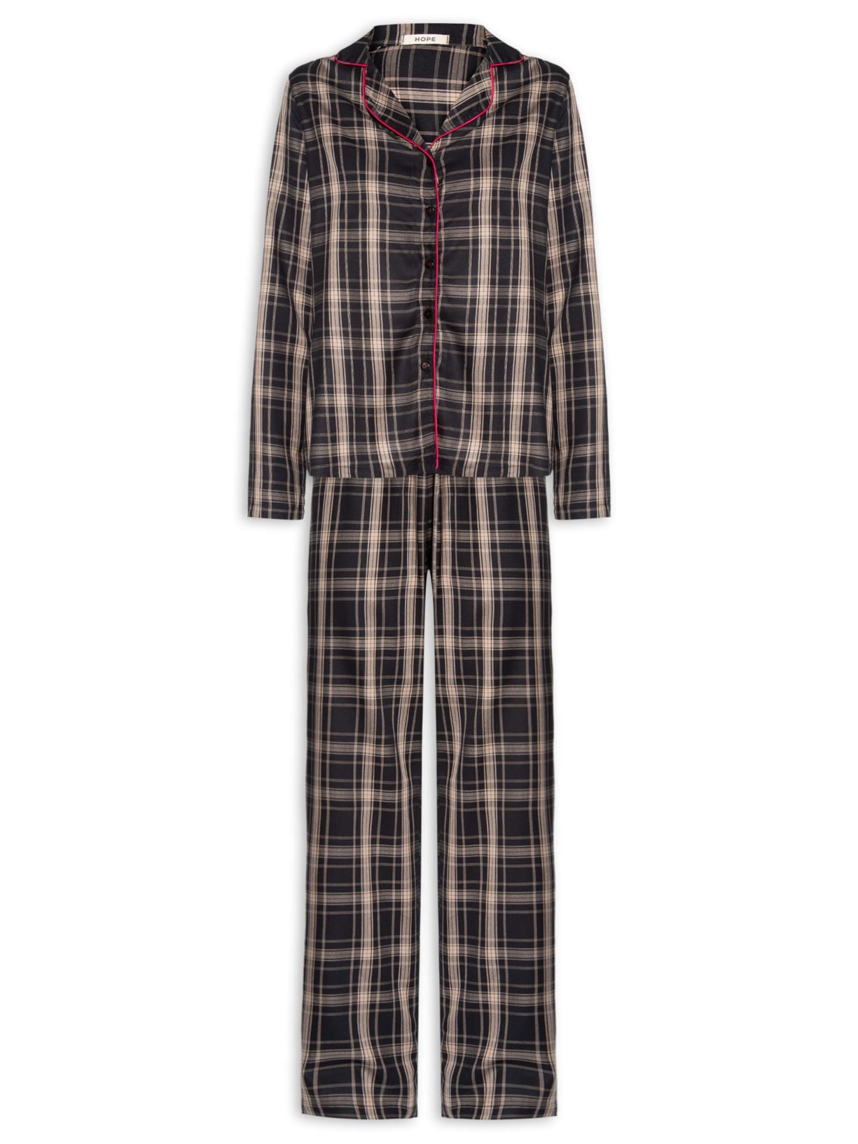 Pijama Feminino Longo com Botões em Viscose Estampada Moments - Preto