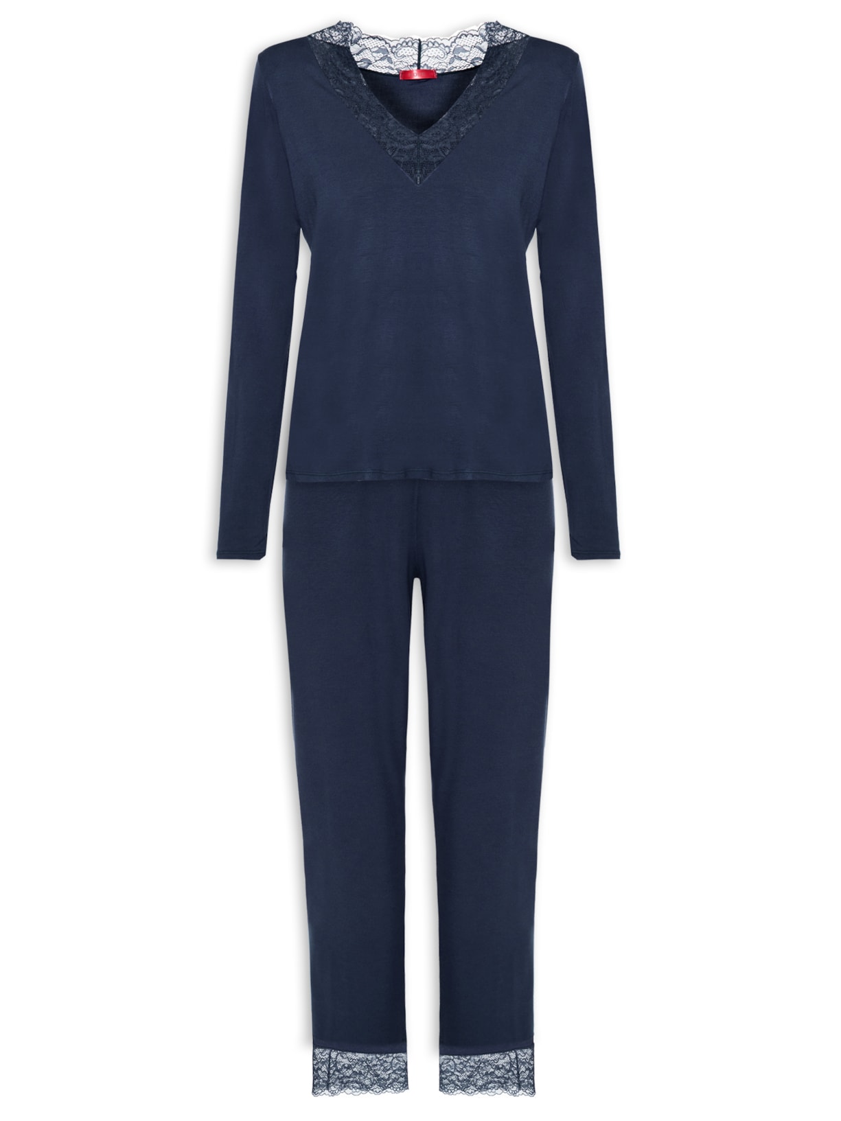 Pijama Feminino Longo Em Viscose Com Detalhes Em Renda Bossa - Azul