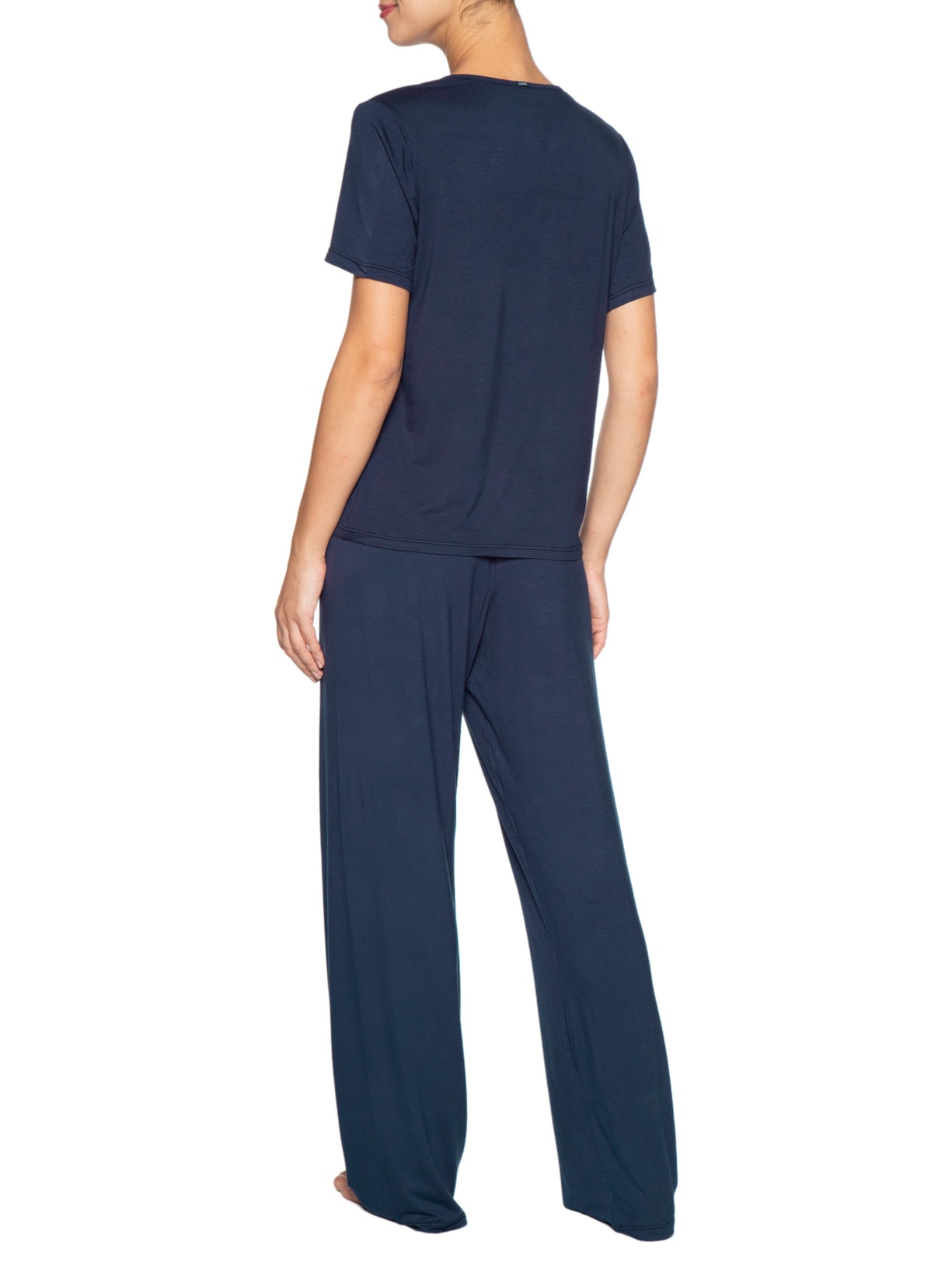 Pijama Feminino Longo Em Viscose E Renda Moon Azul Hope