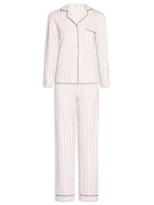Pijama Feminino Longo Em Viscose Flora - Branco