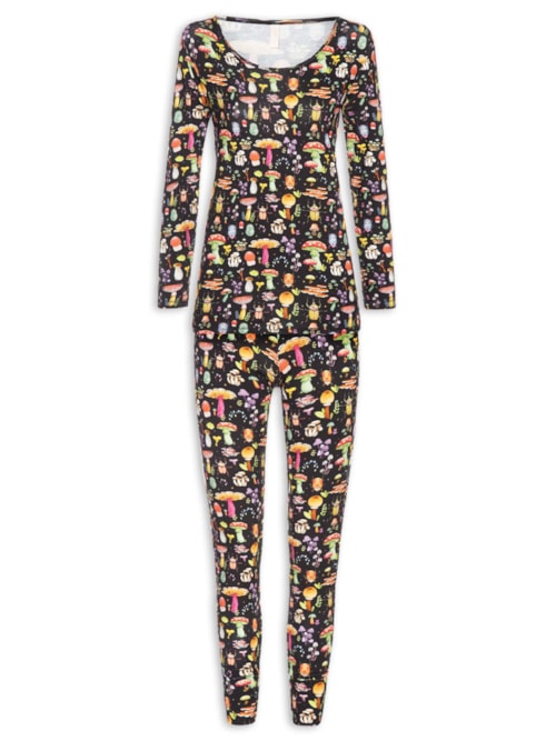 Pijama Feminino Longo Legging Viscose Floresta - Preto
