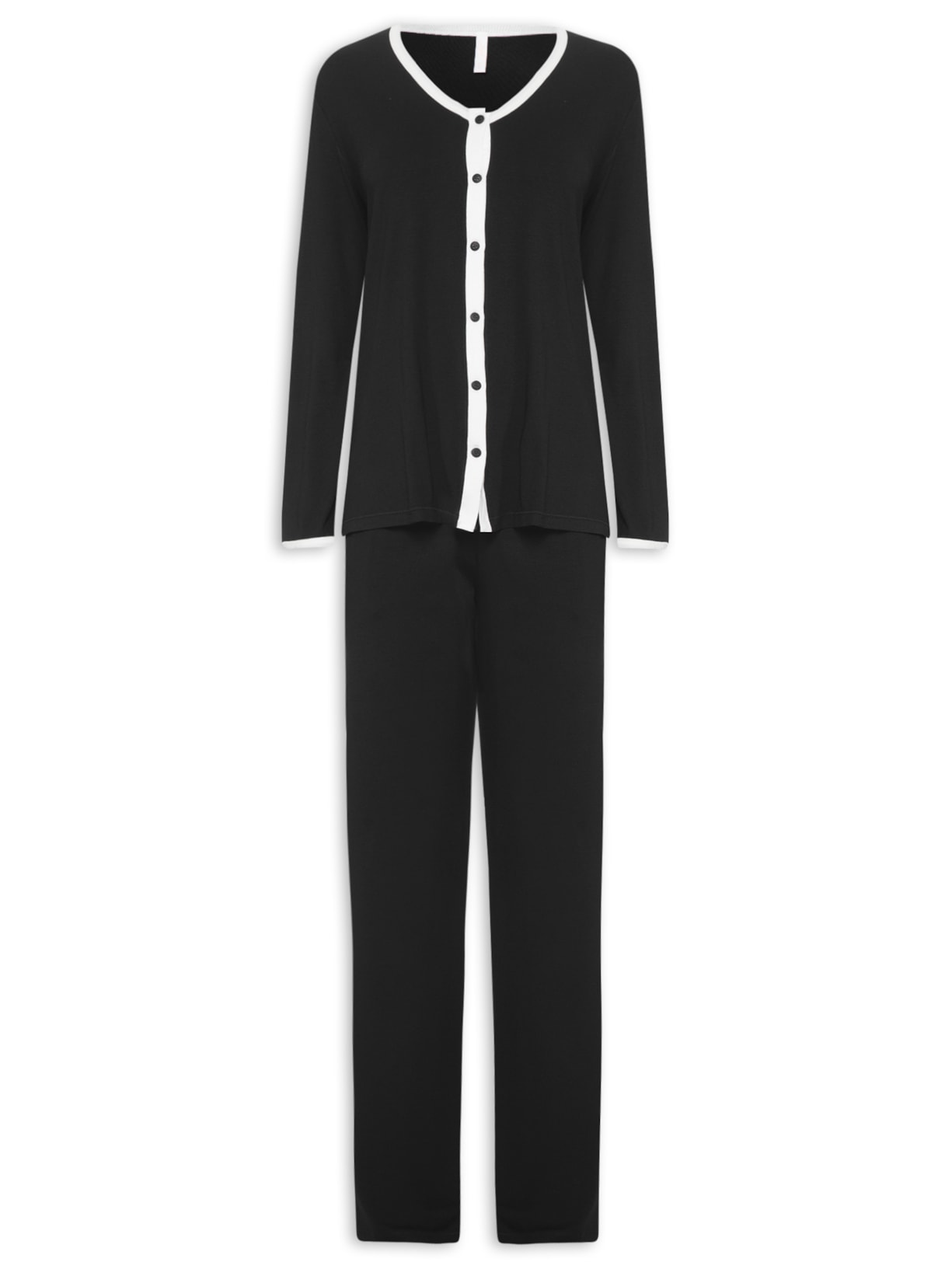 Pijama Feminino Longo Manga Longa ABT Malha Mavie - Preto