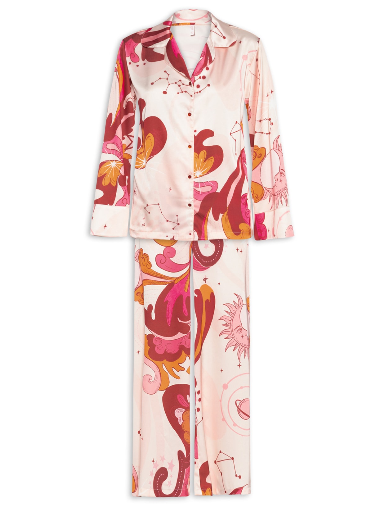 Pijama Feminino Longo Manga Longa Cetim Valkiria - Branco