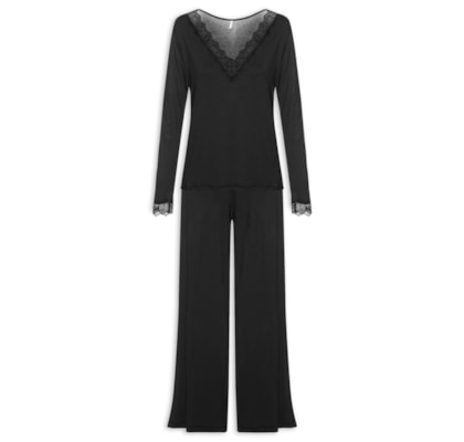Pijama Feminino Longo Modal Auraloom - Preto