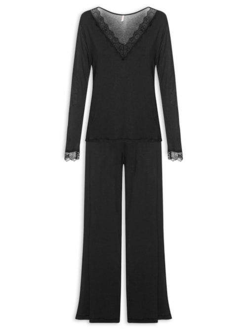 Pijama Feminino Longo Modal Auraloom - Preto