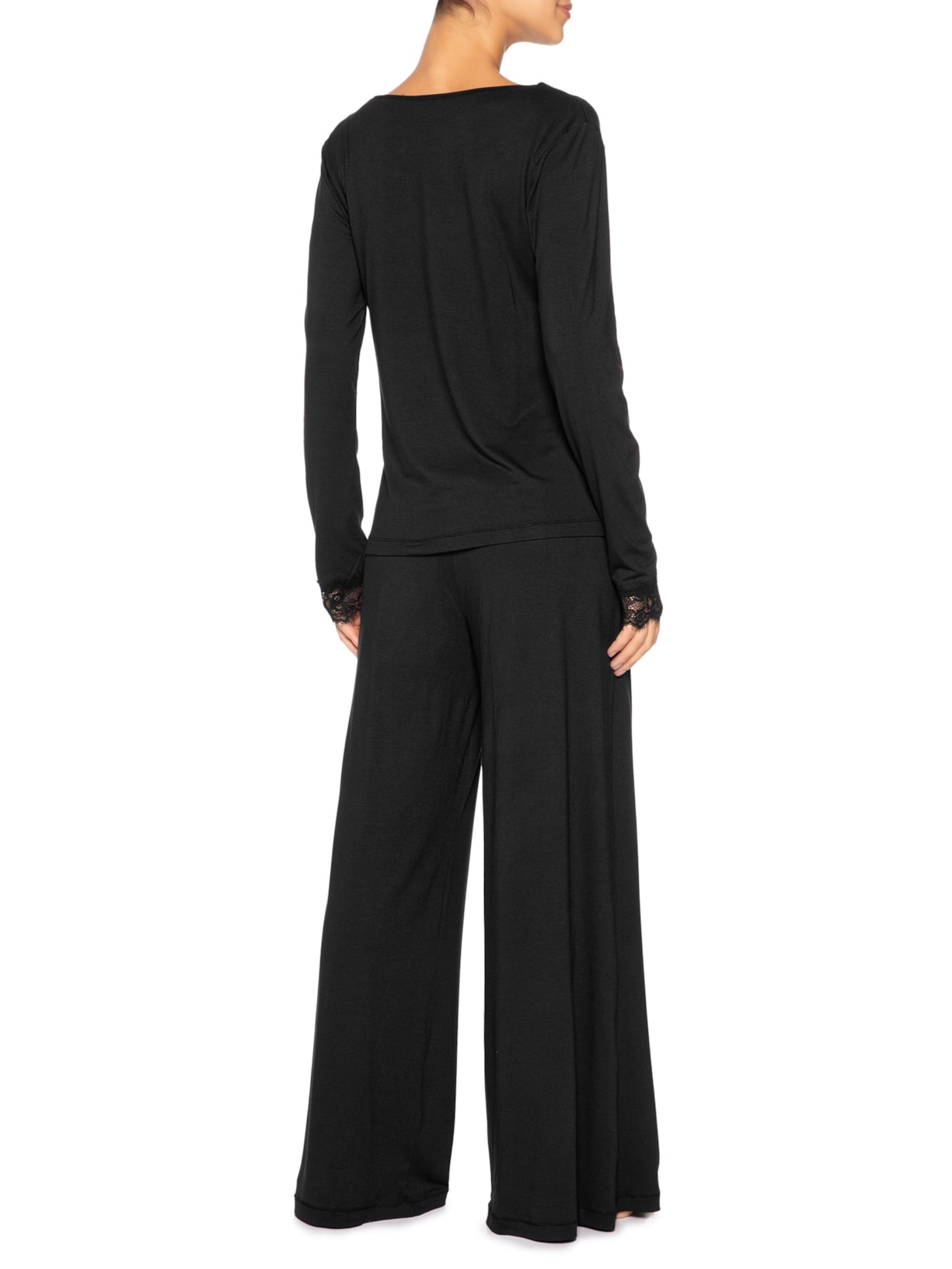 Pijama Feminino Longo Modal Auraloom Preto Jogê