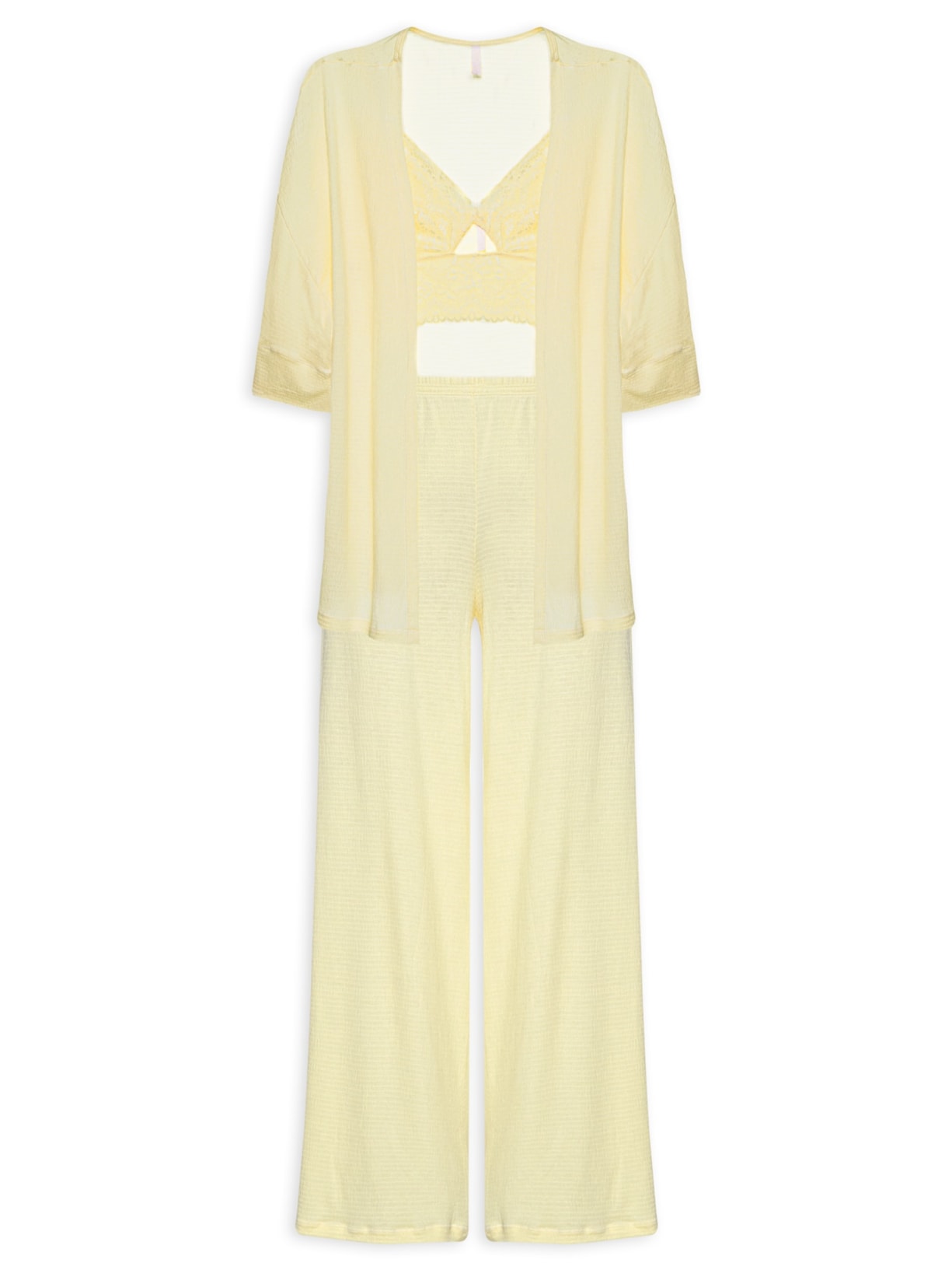 Pijama Feminino Longo Trio Anarruga Bahia Amarelo Jogê