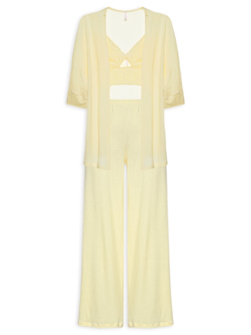 Pijama Feminino Longo Trio Anarruga Bahia - Amarelo