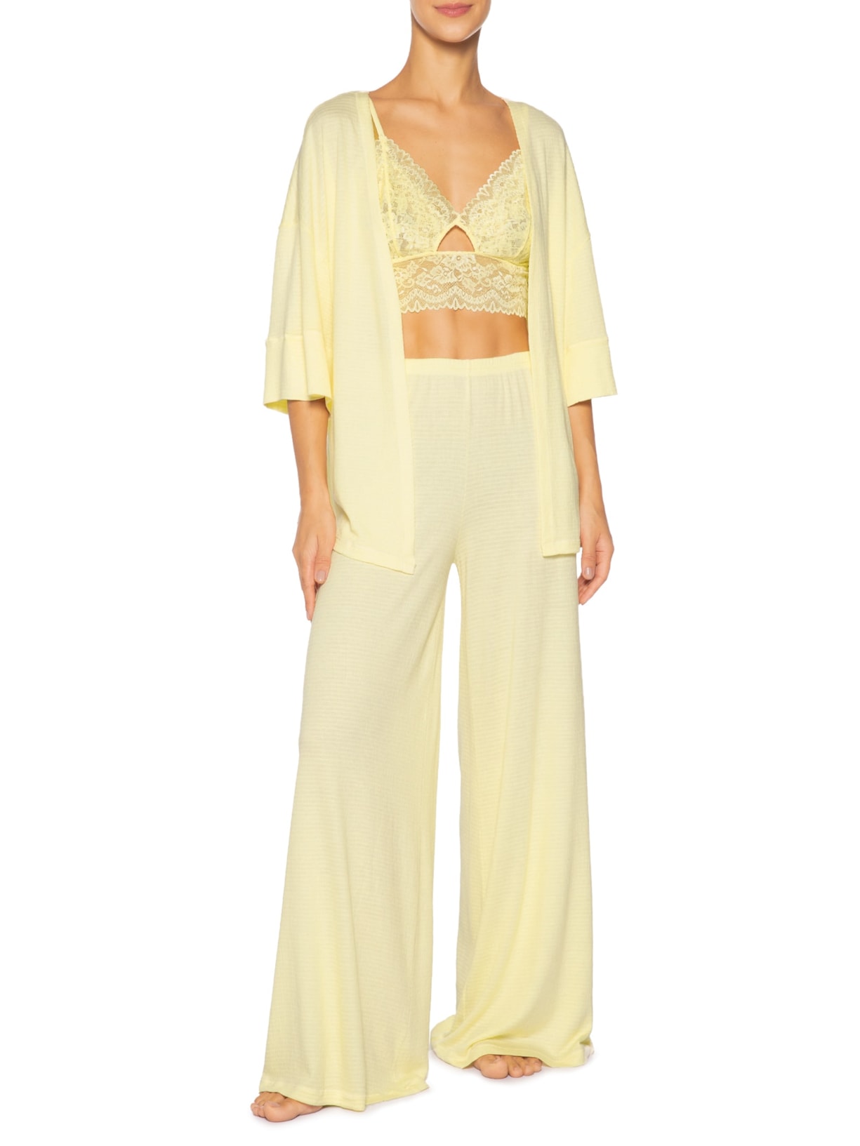 Pijama Feminino Longo Trio Anarruga Bahia Amarelo Jogê