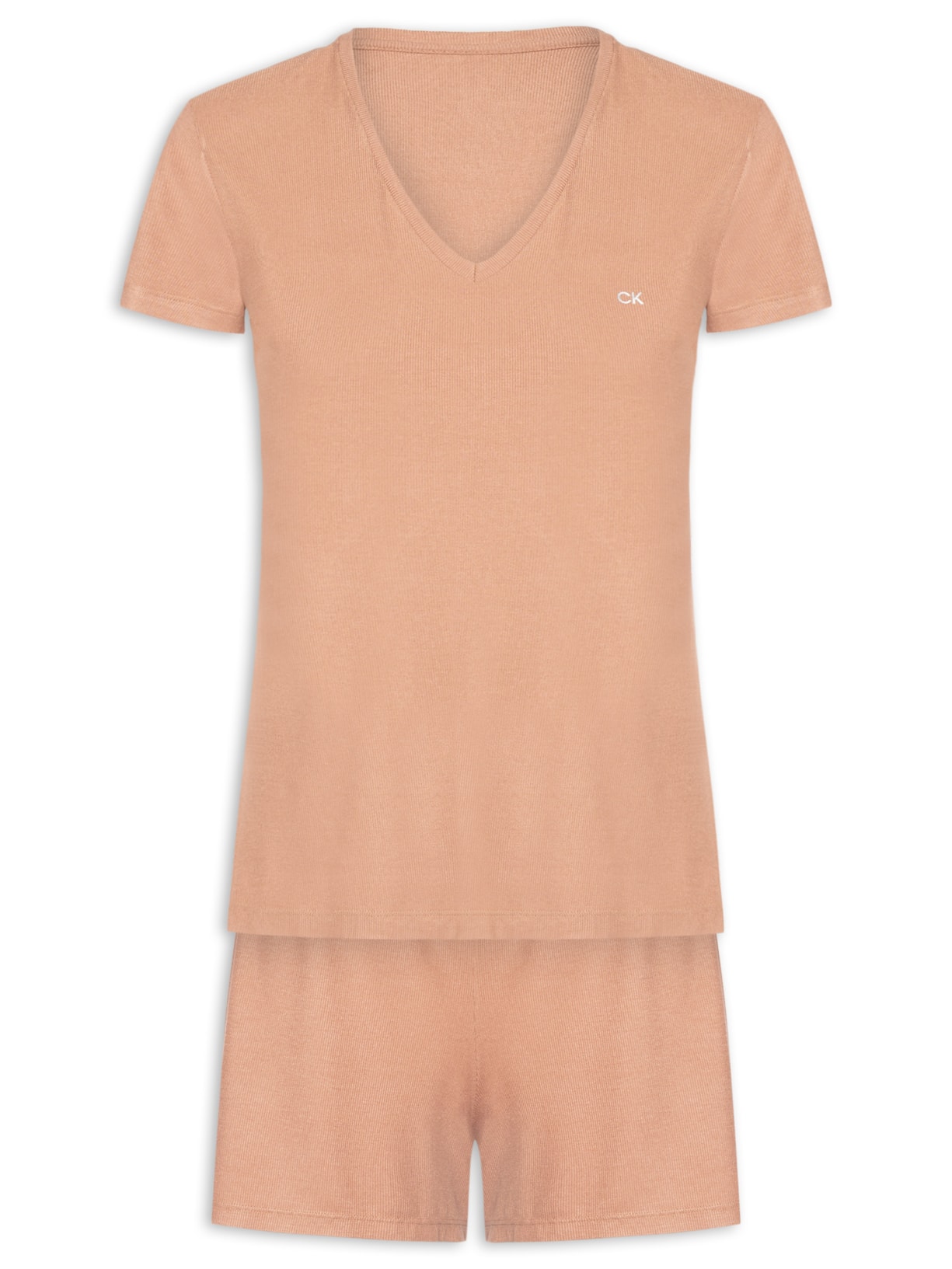 Pijama Feminino M/C Short Visco Canelada Marrom Calvin Klein Underwear