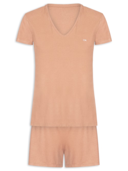 Pijama Feminino M/C Short Visco Canelada - Marrom