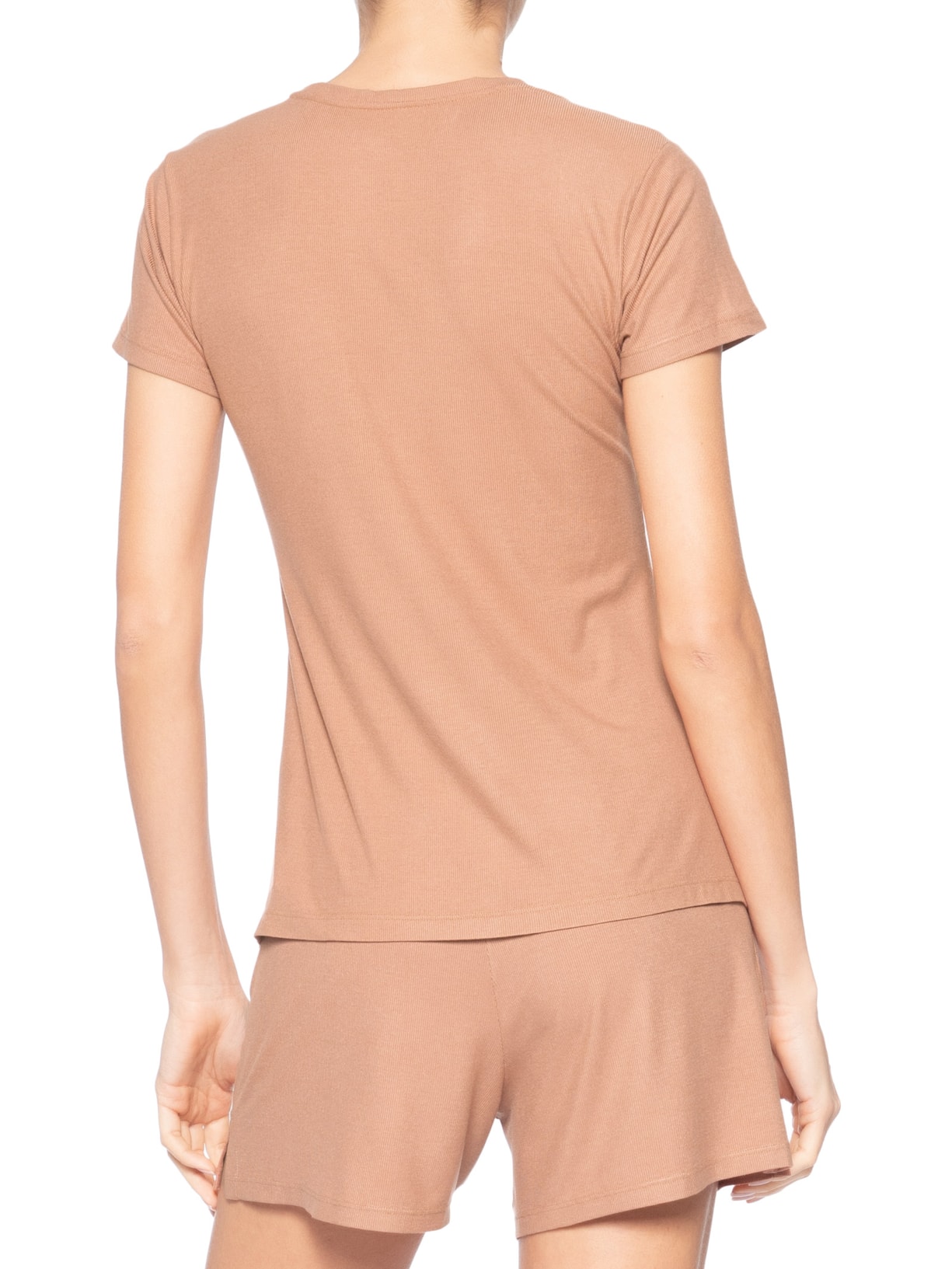Pijama Feminino M/C Short Visco Canelada Marrom Calvin Klein Underwear
