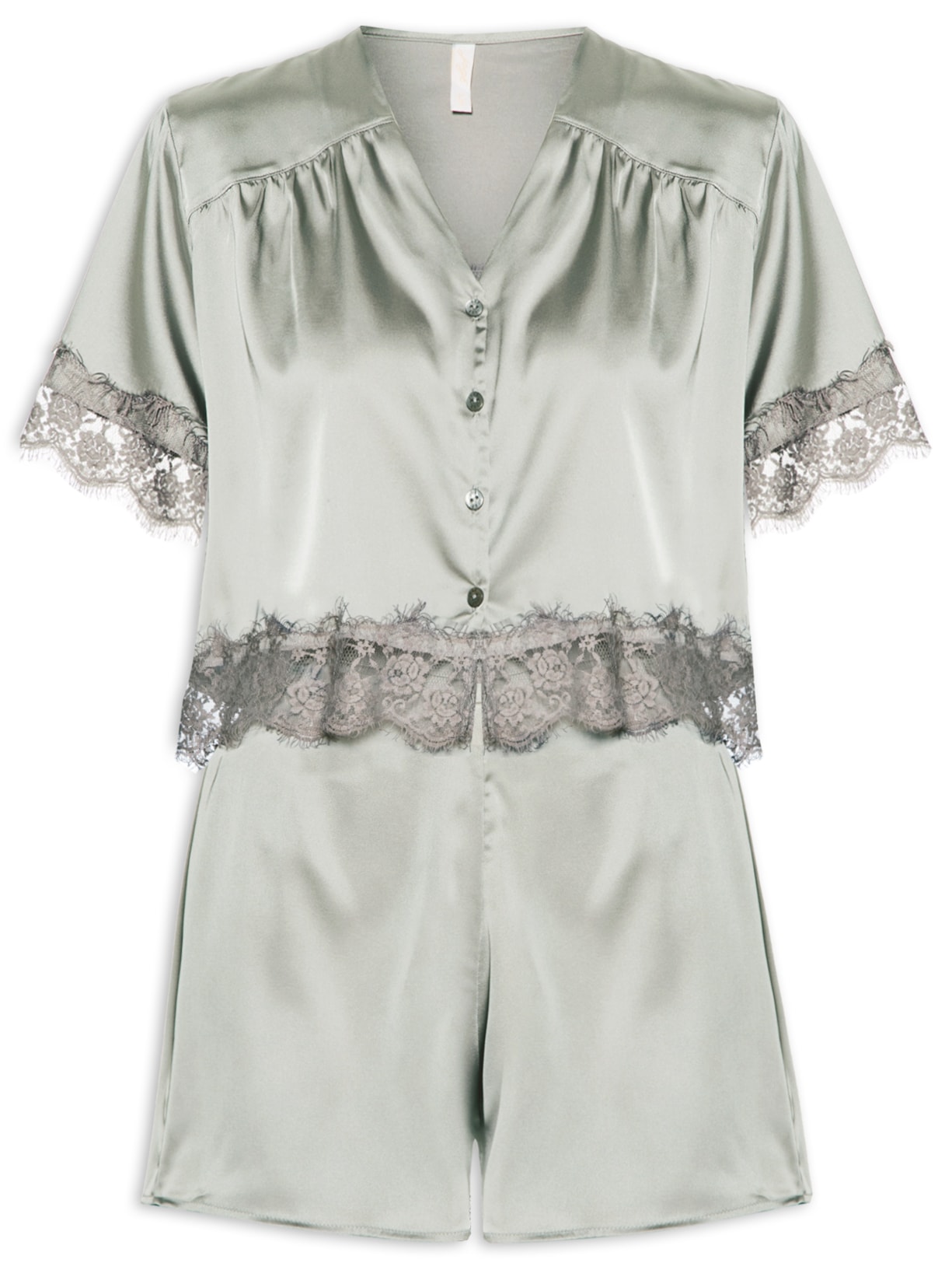 Pijama Feminino Manga Curta Cetim Lys - Cinza