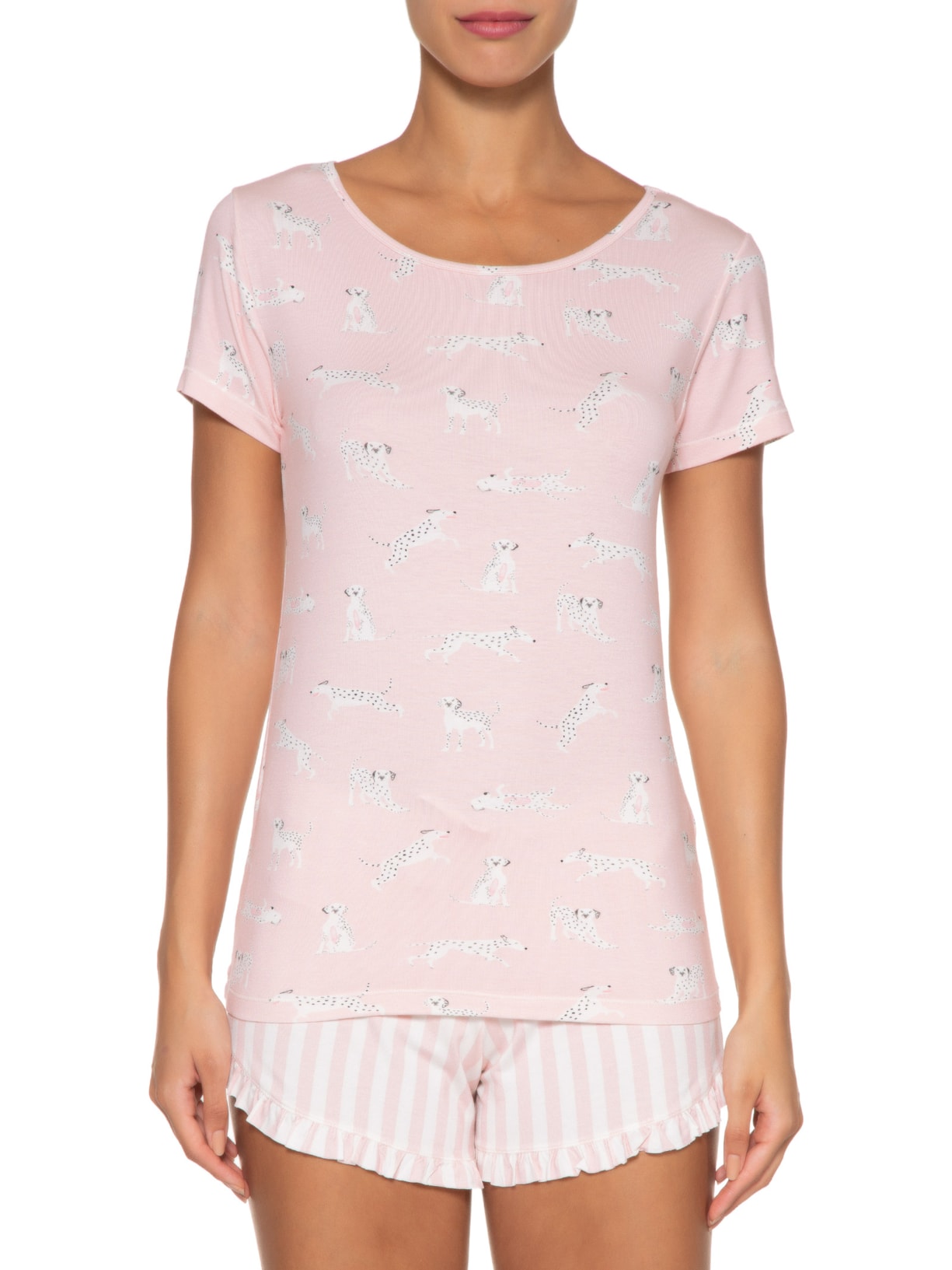 Pijama Feminino Manga Curta Malha Juniper Rosa Jogê