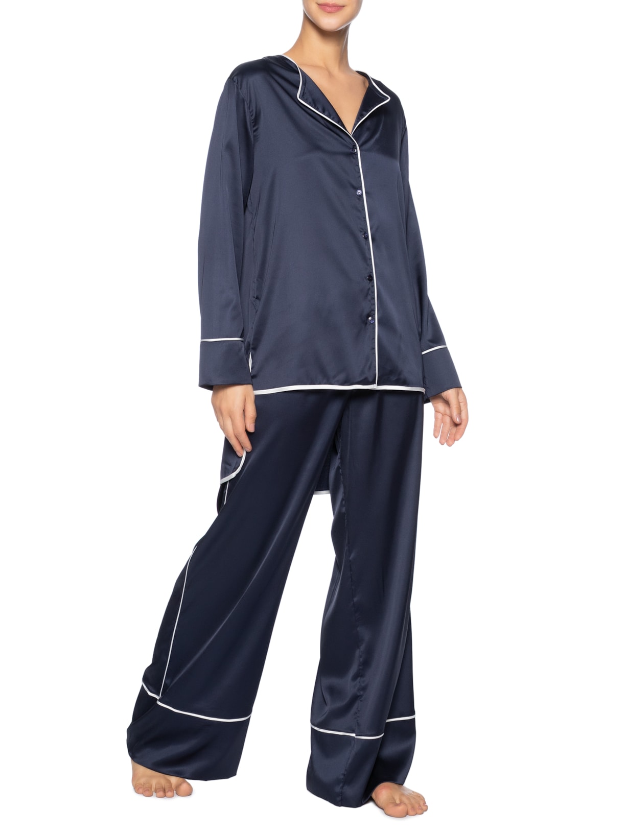 Pijama Feminino Manga Longa Cetim Clara Azul Jogê