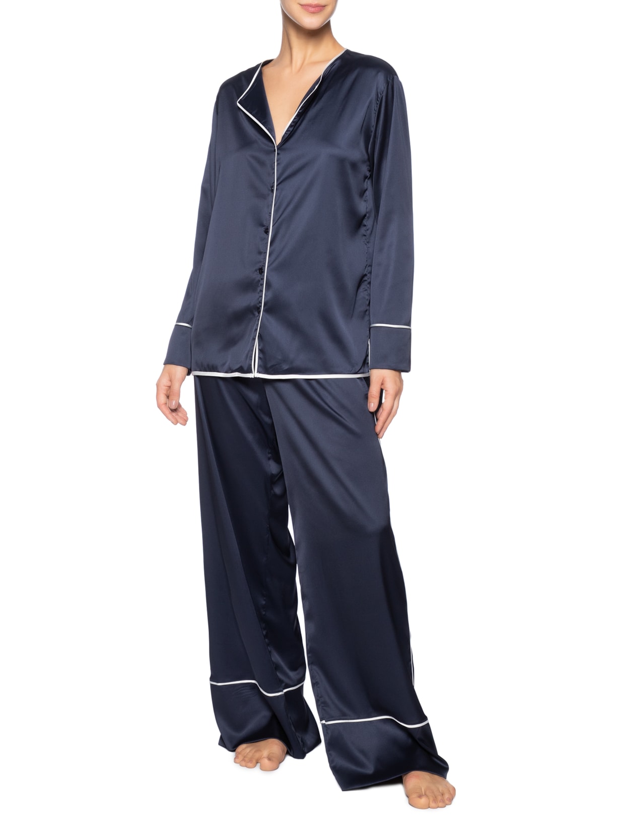 Pijama Feminino Manga Longa Cetim Clara Azul Jogê