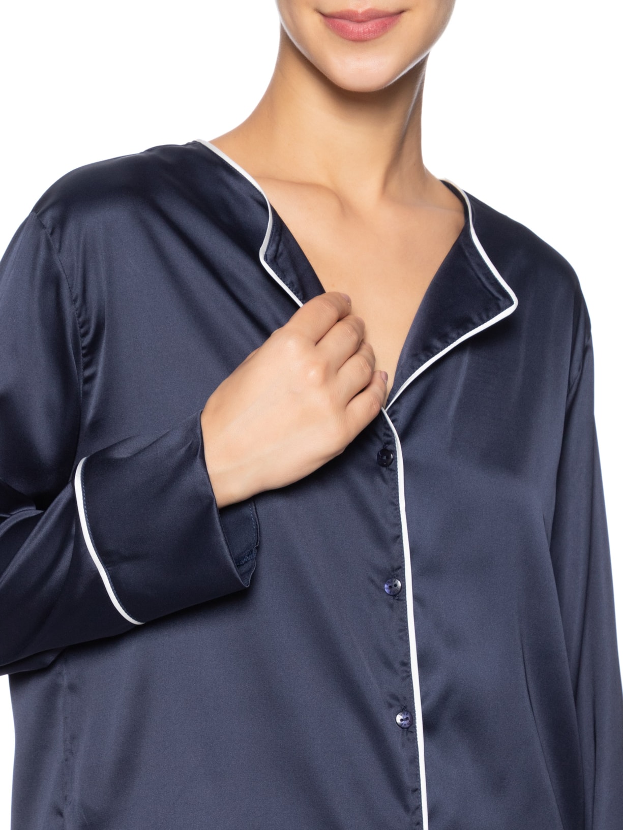 Pijama Feminino Manga Longa Cetim Clara Azul Jogê