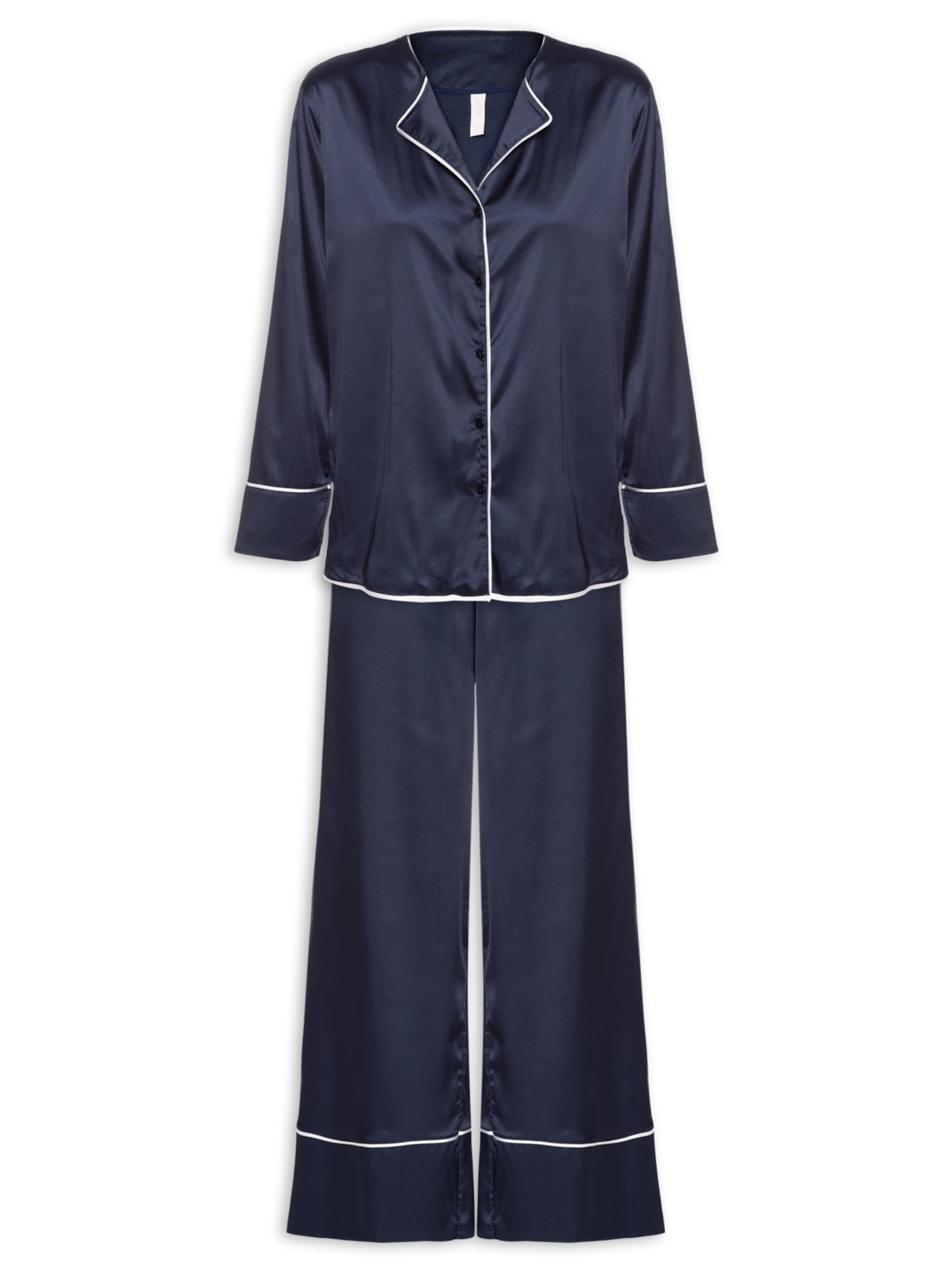 Pijama Feminino Manga Longa Cetim Clara - Azul