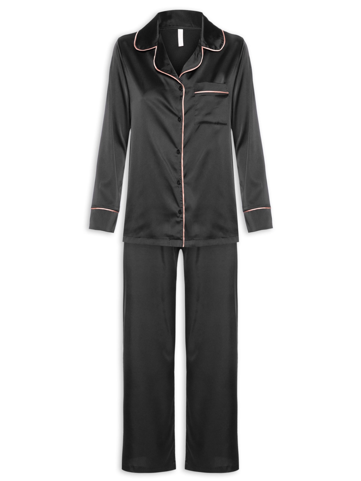 Pijama Feminino Manga Longa Cetim My Basic - Preto