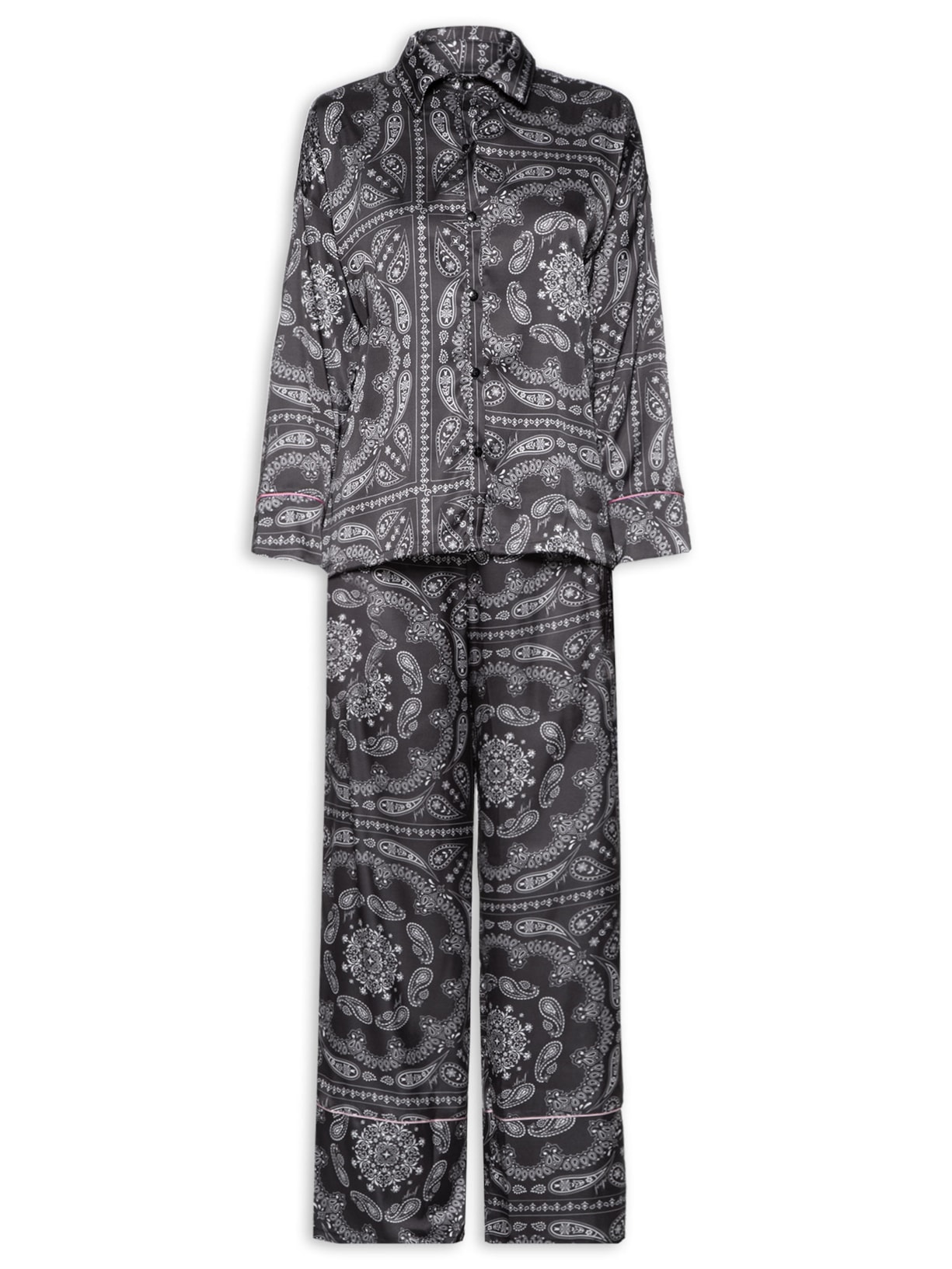 Pijama Feminino Manga Longa Cetim Nath - Preto