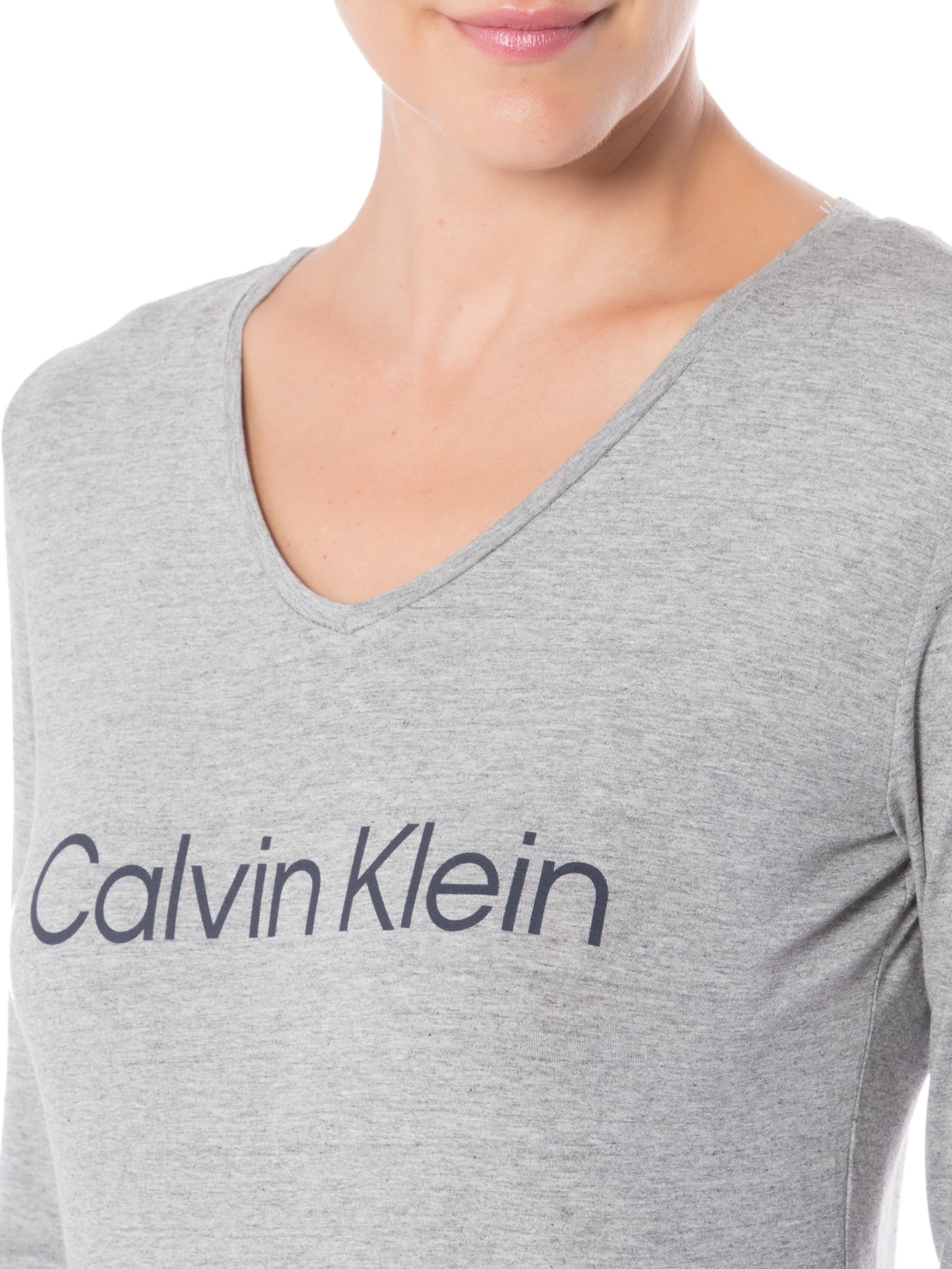 Pijama Feminino Manga Longa E Calça Viscolight Cinza Calvin Klein Underwear