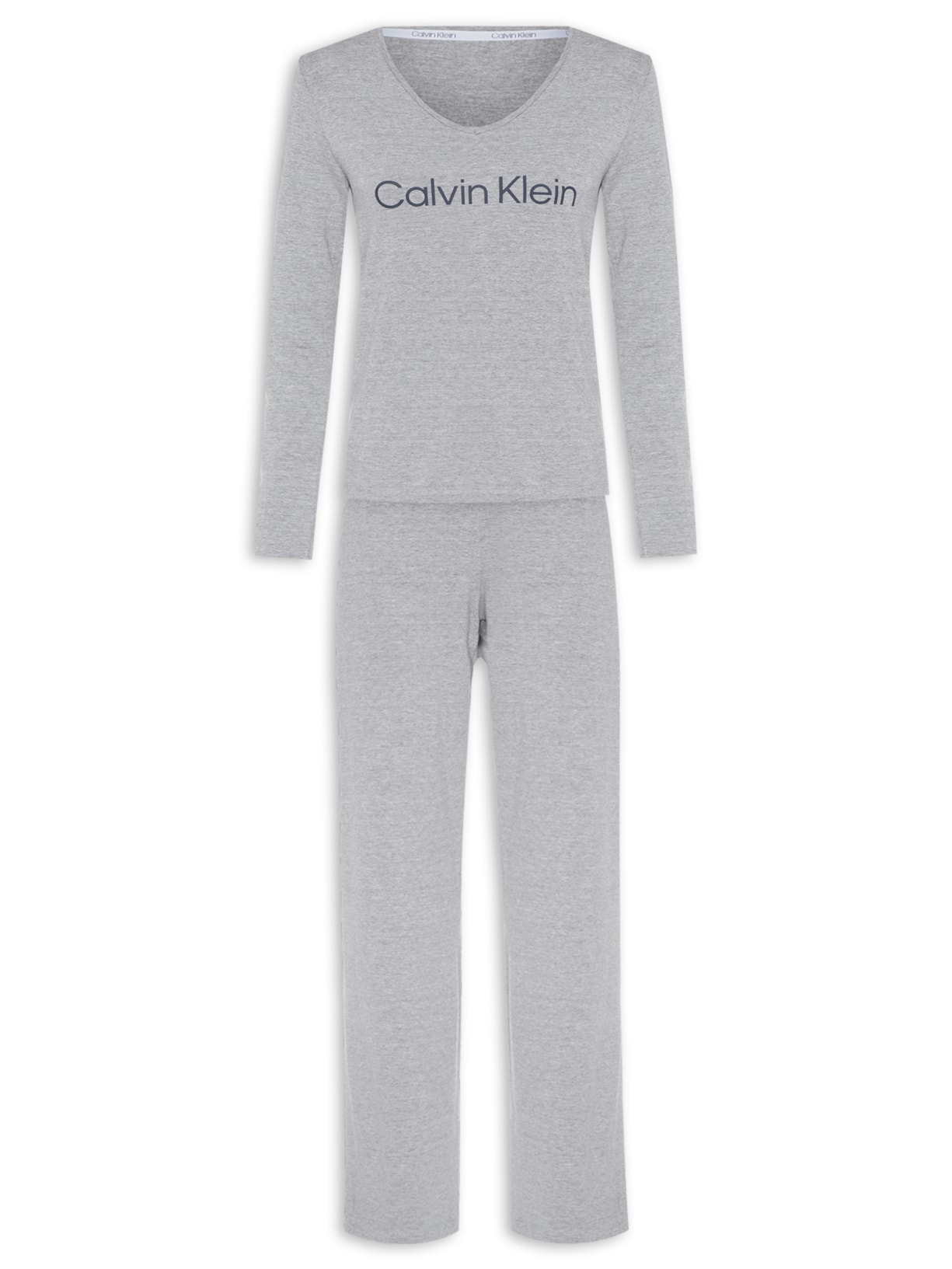 Pijama Feminino Manga Longa E Calça Viscolight Cinza Calvin Klein Underwear