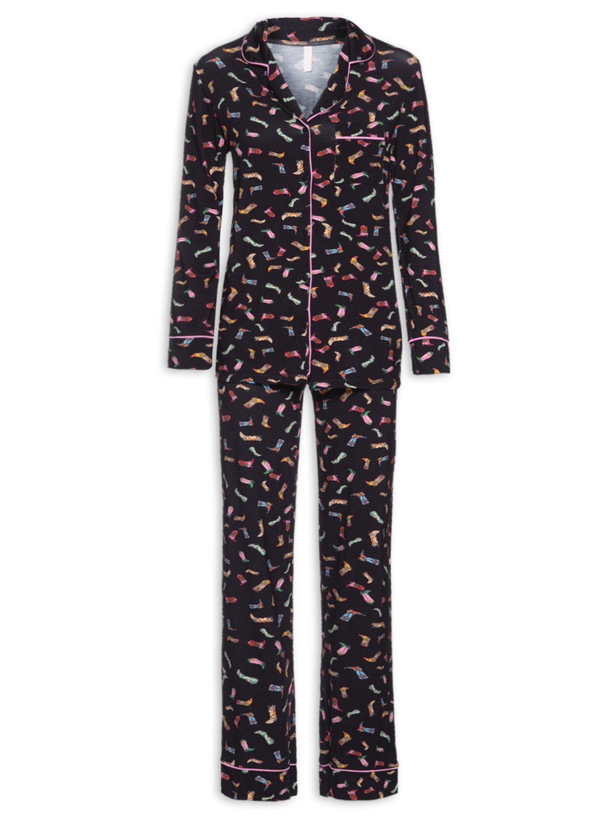 Pijama Feminino Manga Longa Malha Marilia - Preto