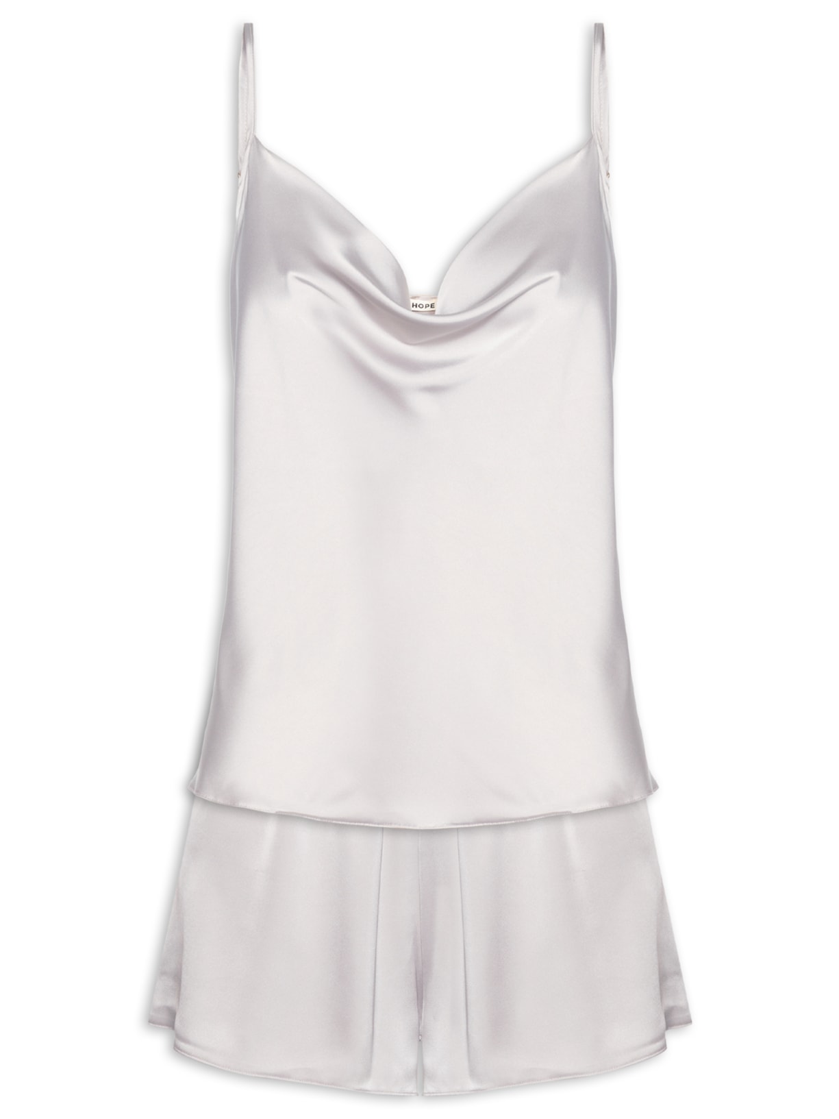 Pijama Feminino Short Doll Alças Finas Em Cetim Grace - Cinza