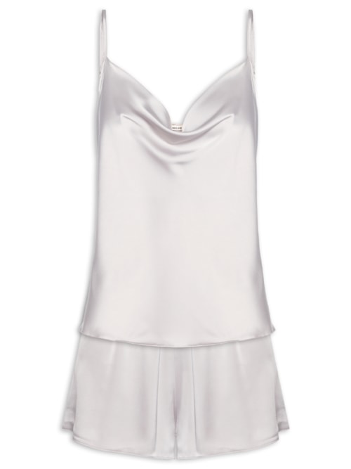 Pijama Feminino Short Doll Alças Finas Em Cetim Grace - Cinza