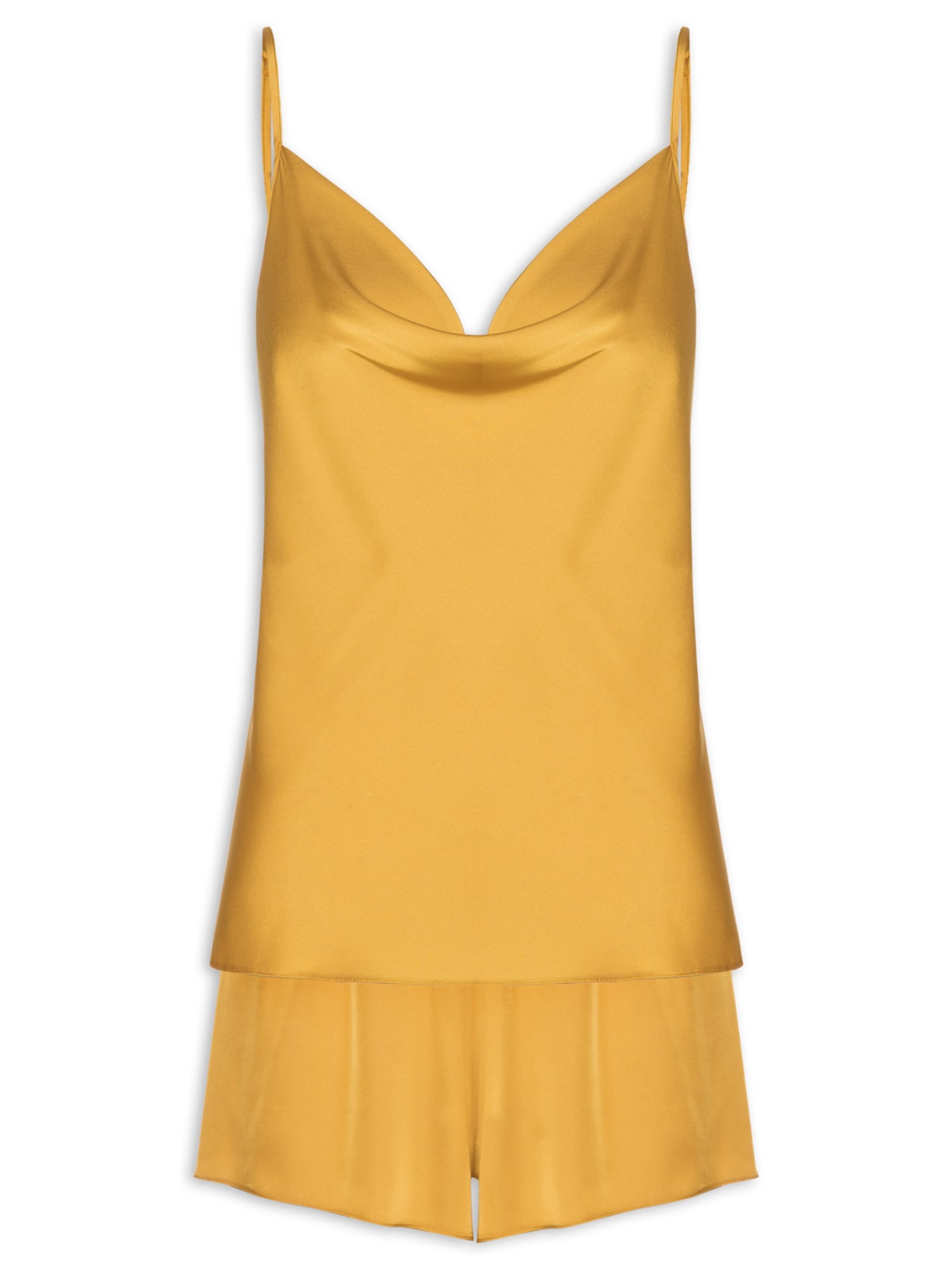 Pijama Feminino Short Doll Alcas Finas Em Cetim Grace - Dourado