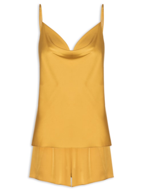 Pijama Feminino Short Doll Alcas Finas Em Cetim Grace - Dourado