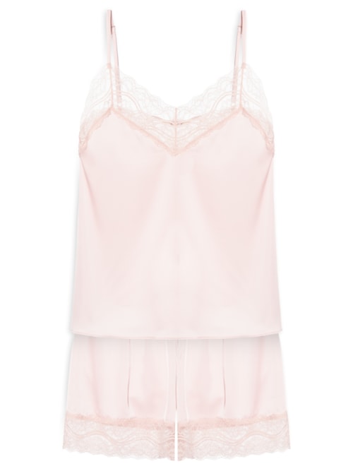 Pijama Feminino Short Doll Alças Finas Em Cetim Renda Love Stories Glow - Rosa