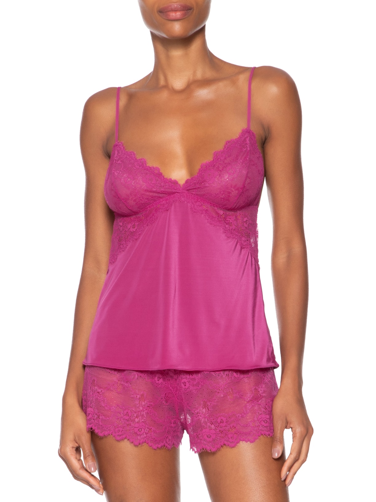 Pijama Feminino Short Doll Alças Finas Em Microfibra E Renda Carmen Rosa Hope