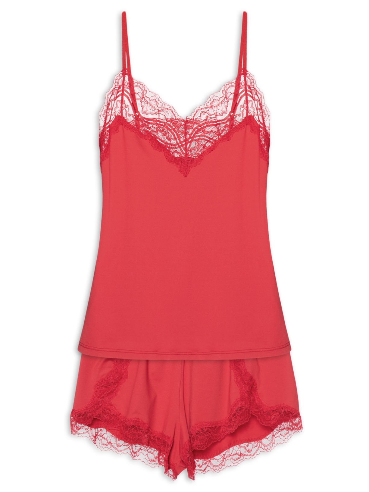 Pijama Feminino Short Doll Alças Finas Em Microfibra E Renda Lova Stories - Vermelho