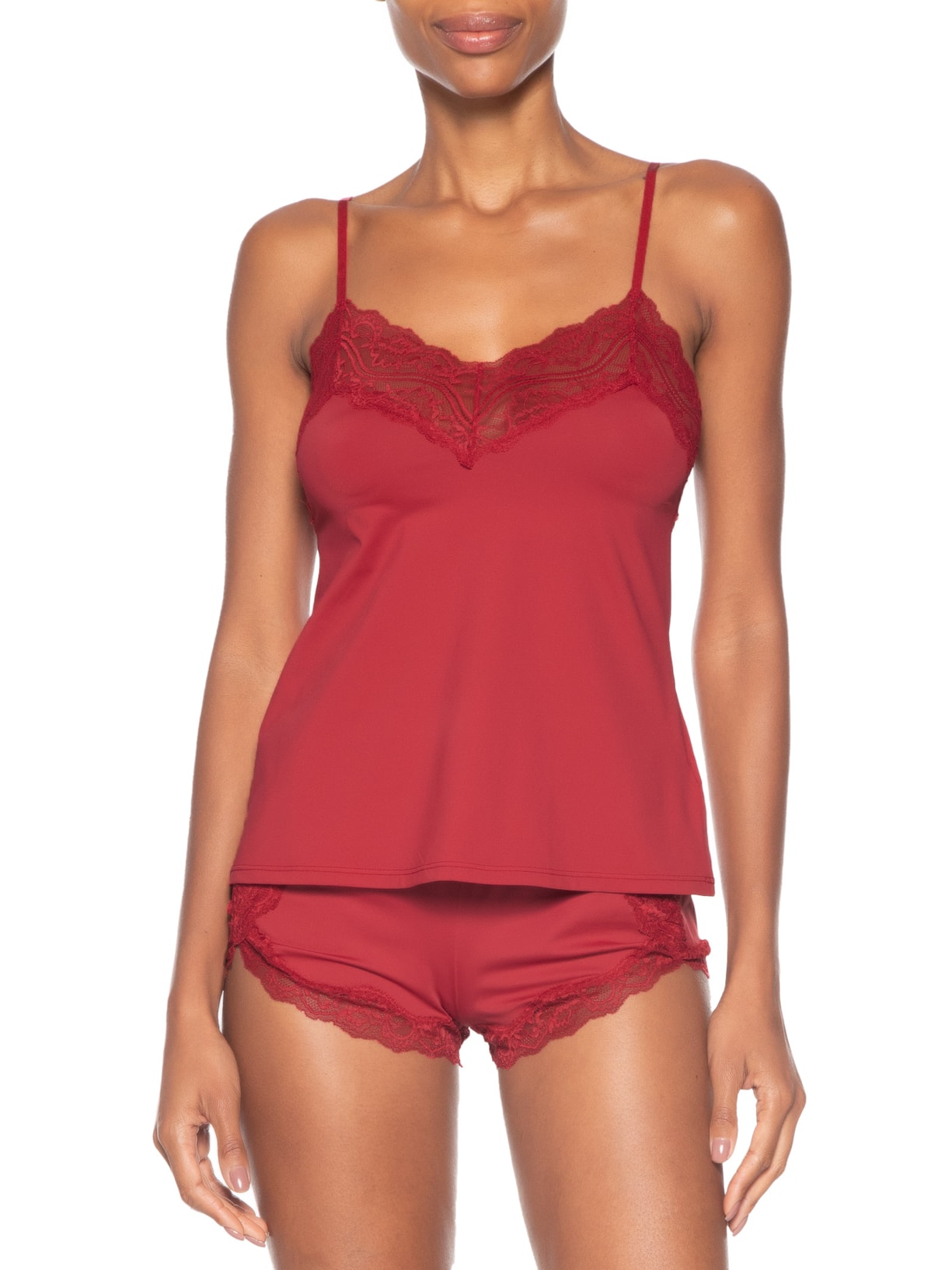 Pijama Feminino Short Doll Alcas Finas Em Renda E Microfibra Love Stories Vermelho Hope